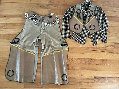 Vintage Halloween Costume Chaps Vest Shirt Western Cowboy Kids Size 8 • $29.99