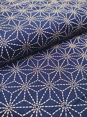 Japanese Traditional Indigo Sashiko Kimono Cotton Fabric For Dress And Quilting • £9