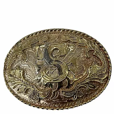 S Initial Gold Tone Belt Buckle Vintage Metal Oval Wester Style • $8.96