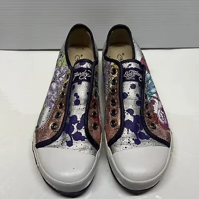 Ed Hardy Woman Sneakers Canvas Size  7 Floral Purple • $16