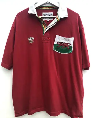 WALES Rugby Shirt Cotton Traders Classics Red Home Short Sleeve Mens XL • £24.95