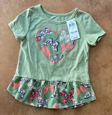 New Epic Threads Little Girls Graphic Print Short Sleeve T-Shirt Green Size 5 • $10