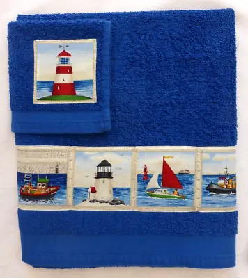 £10.50 • Buy NAUTICAL Tug Fishing Boats Lighthouse - Hand Towel & Face Cloth Gift Set #1