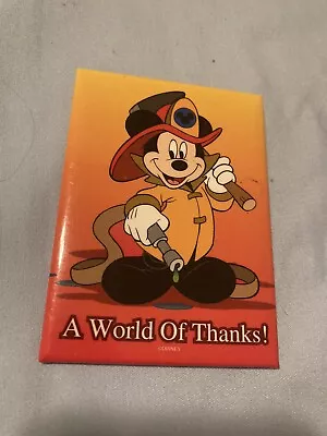 Disney Mickey Fireman A World Of Thanks! Button Pin VINTAGE 1998 • $10