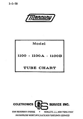 Mercury 1100 1100A 1100B Tube Chart 1978 • $13.99