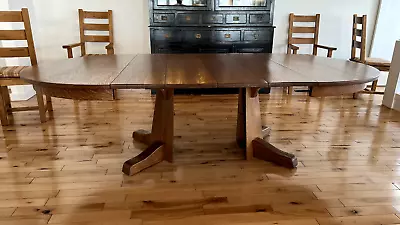 Limbert Antique Mission Oak Round Expandable Pedestal Dining Table • $1900