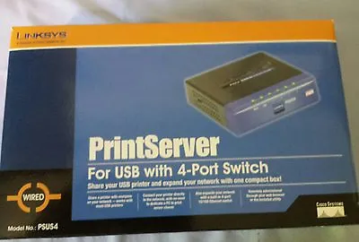 Linksys PSUS4 PrintServer For USB W/4 Port Switch WIRED Server & Power Cord Only • $35