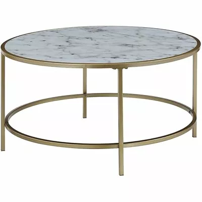 Convenience Concepts Gold Coast 33  Round Faux Marble Coffee Table In Gold Metal • $177.27