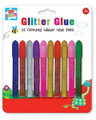 10 Colour Glitter Glue Pens Sparkly Shiny Kids Arts Crafts Cards Paper Scrapbook • £3.52