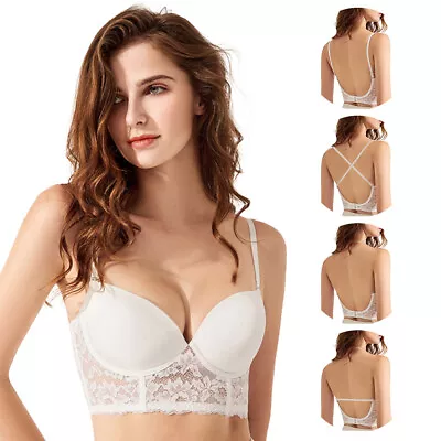 French Open Back U-shaped Back Fishbone Lace Underwire Bra Invisible Underwear • $13.99