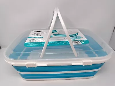 Collapsible Rectangle Picnic Basket With Ice Blocks Blue 41.5x30x16cm 9L Compact • £16.49