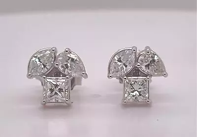 18K White Gold 1.44ctw Pear Marquise & Princess Cut Mixed Diamond Stud Earrings • $3999