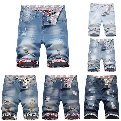 Men Shorts Casual Denim Shorts Ripped Jeans Half Pants Jean Shorts Knee Length • $16.99