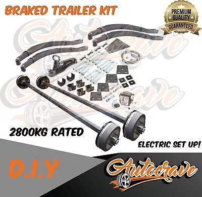 $1399.55 • Buy Tandem Trailer Kit Diy Dual Electric Braked Axle 2800kg Square Axle Assembled