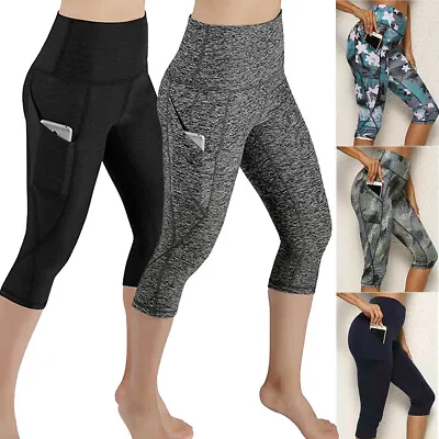 £18.49 • Buy Ladies 3/4 Capri Yoga Pants Gym Fitness Butt Lift Sport Cropped Pockets Leggings