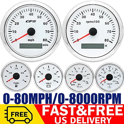 6 Gauge Set 85mm GPS Speedometer 0-80MPH Waterproof For Marine Boat Car Truck US • $135.69