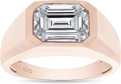 3/4ct Emerald Cut Moissanite Signet Wedding Band Ring For Mens Sterling • $88.97