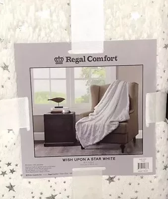 Regal Comfort “Wish Upon A Star”White W/Metallic Reversible Sherpa Throw 50 X 60 • $29.99