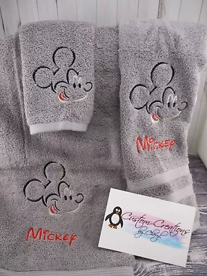 Mickey Face Sketch Personalized 3 Piece Bath Towel Set Your Color Choice  • $28