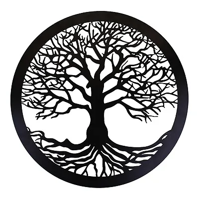Metal Wall Art Tree Of Life Silhouette Round Wall Mount Display Sign Plaque Blac • £21.90