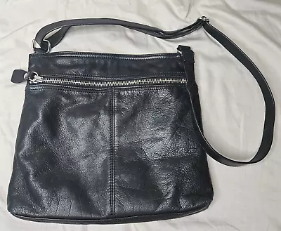 Margot Leather Crossbody Handbag Black Leather Multi Pocket Lightweight Medium • $31.47