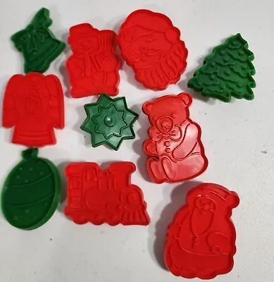 $14.99 • Buy 10 Vintage Red & Green  Christmas Plastic Cookie Cutters Santa Train Hong Kong