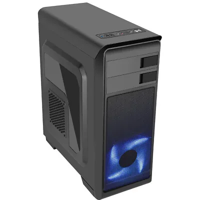 £29.95 • Buy CiT Black Mid ATX Gaming PC Tower Case 120mm Blue LED Fan Meshed Front UK