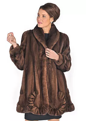 Womens Real Mink Fur Jacket Plus Size Scalloped Hem - Soft Brown • $5495