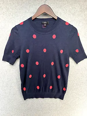 J Crew Womens Blouse Size Small Navy Blue With Pink Polka Dots Short Sleeve • $14