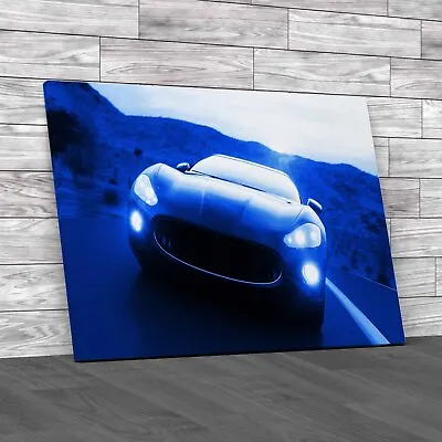 Sport Car On Road Blue Canvas Print Large Picture Wall Art • £21.95