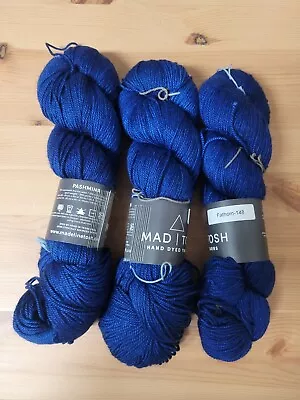 Madelinetosh Yarn Pashmina-Color: Fathom  - LOT -3 Skein (hank)- Sport Weight  • $108