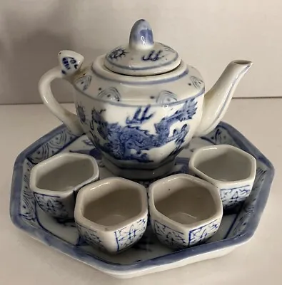 Vintage Miniature Tea Set Blue White Dragon • $17