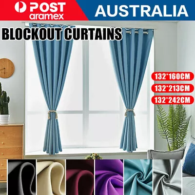 2X Blockout Curtains Blackout Window Curtain Draperies Pair Eyelet For Bedroom • $19.94