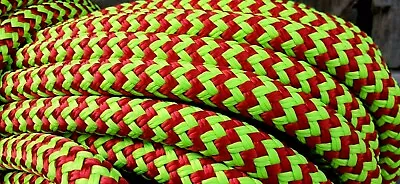 9/16 Double Braid-Yacht Braid Polyester Rope Hank. Red/Lime Herringbone. • $50