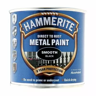 Hammerite Direct To Rust Smooth Black 250ml Quick Drying Metal Paint • £10.79