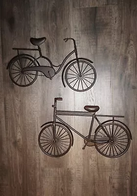 2 Metal Bicycles 3D Brown Wall Hanging Decor Art Sculptures (18  X 10 ) • $38.99