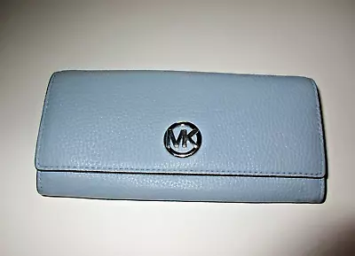 Michael Kors Pebbled Leather  Blue Clutch Button Flap- Over Wallet • $29.99