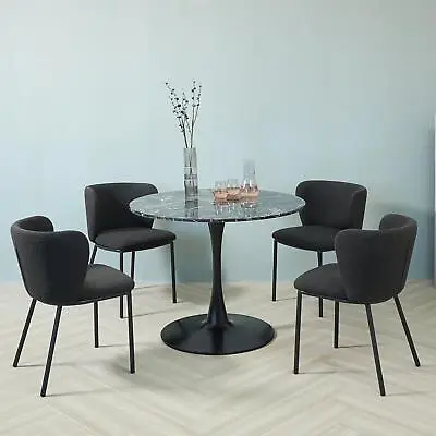 Marble Dining Table And 4 Chairs Set Velvet/Boucle Seat With Black Legs • £499.99