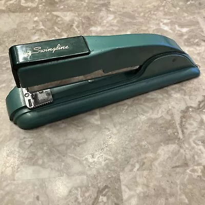 Vintage TEAL SWINGLINE STAPLER Blue Green  Tested Works 8” Art Deco USA • $19.99