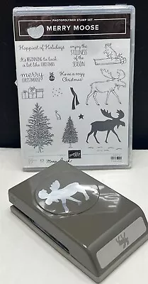 Stampin Up MERRY MOOSE Christmas Builder Punch Rubber Stamps Set • $59.99