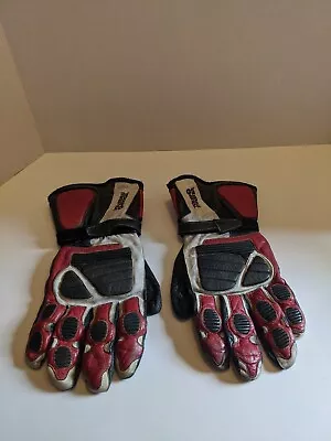 Tour Master Leather Motorcycle Racing Gloves W/ Kevlar Black White Red • $49.99