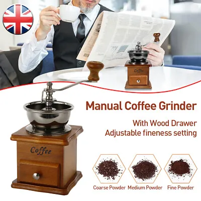 Coffee Hand Grinder Manual Regulated Ceramic Core Wood Vintage Christmas Gift UK • £11.59
