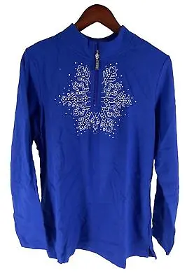 Quacker Factory French Terry Snowflake Half Zip Top Royal Blue • $19.99