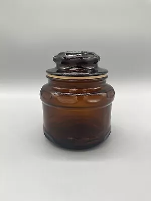 Vintage Dark Amber Glass Apothecary Jar With Lid Starburst Pattern - 4  • $8