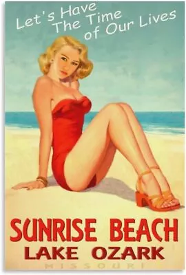 Posters Sunbathing Poster Lake Of The Ozarks Sunrise Beach Painting Vintage  • $16