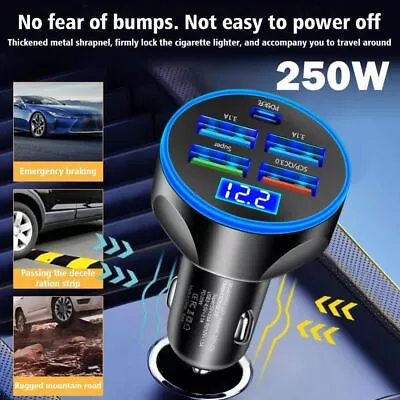 250W 5 Port Car Phone Charger 12-24V Cigarette Phone Charging For Type C Adapter • $12.35