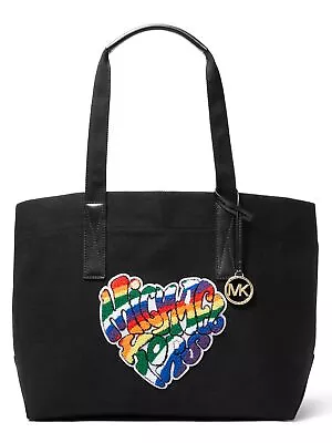 MICHAEL KORS Women's Black The Michael Logo Canvas Hanging Charm Handbag Purse • $112.99