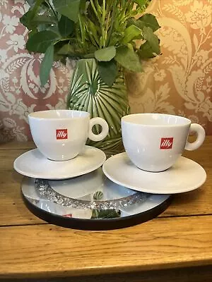 2 X  Illy Logo  Cappuccino Coffee Tea Cup & Saucer IPA Italy White B102 • £20