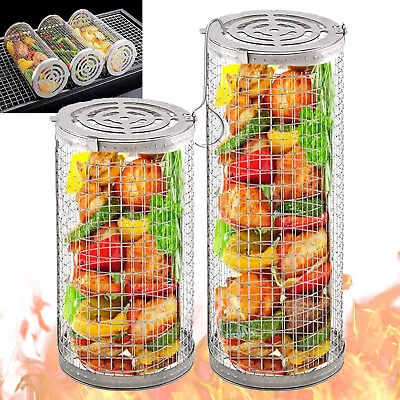 2 Pack Rolling BBQ Grilling Basket Set- Stainless Steel Mesh 7.8  & 11.8  NEW • $7.25