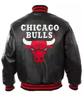 Men's Chicago Bulls Letterman Bomber Varsity Black Leather Jacket • $89.99